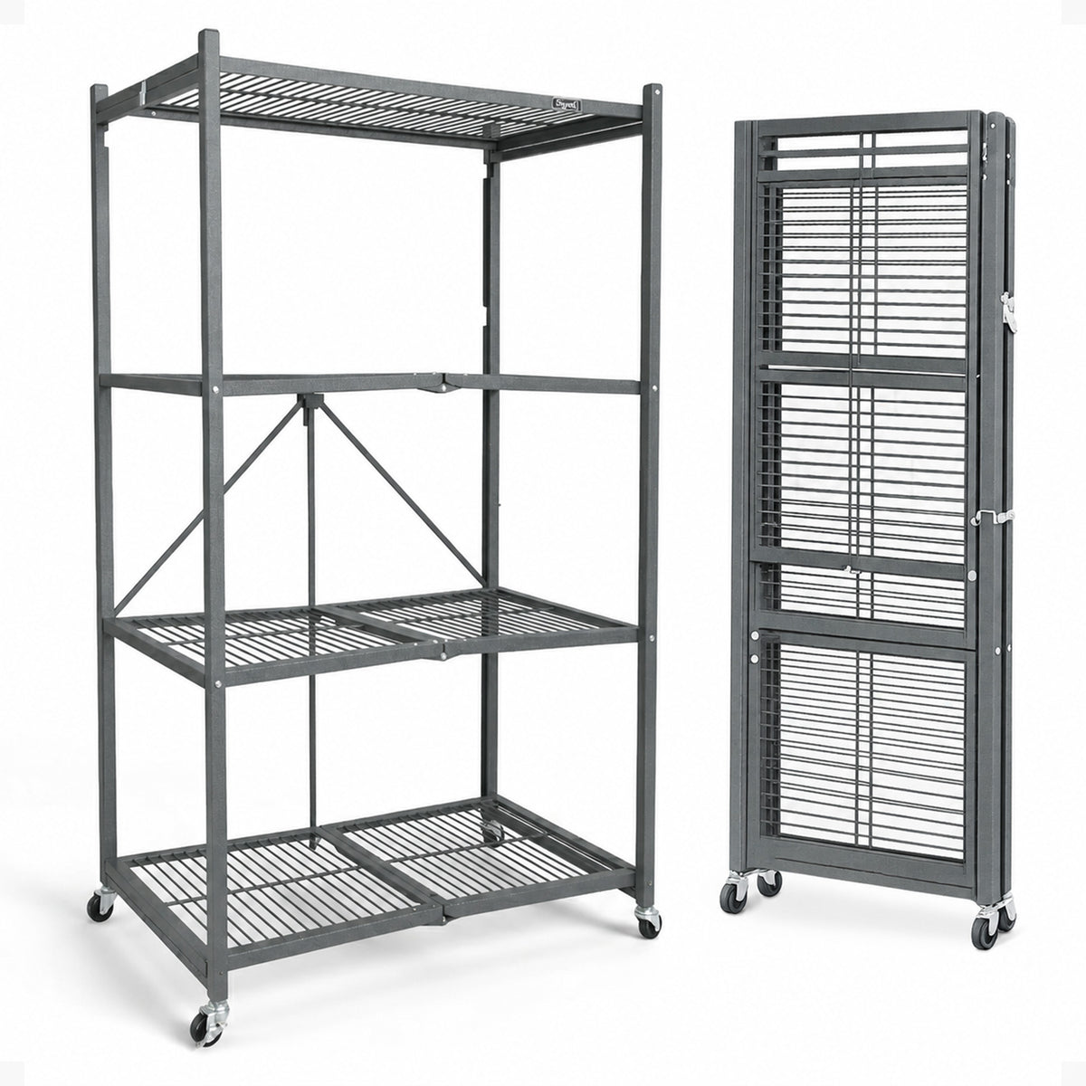 Origami 2-Pack R5-06W 4-Wheel 4-Shelf Folding Steel Wire Shelving Storage, Black
