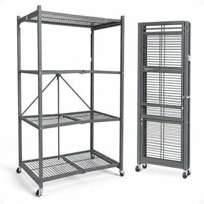 Origami 2-Pack R5-06W 4-Wheel 4-Shelf Folding Steel Wire Shelving Storage, Black