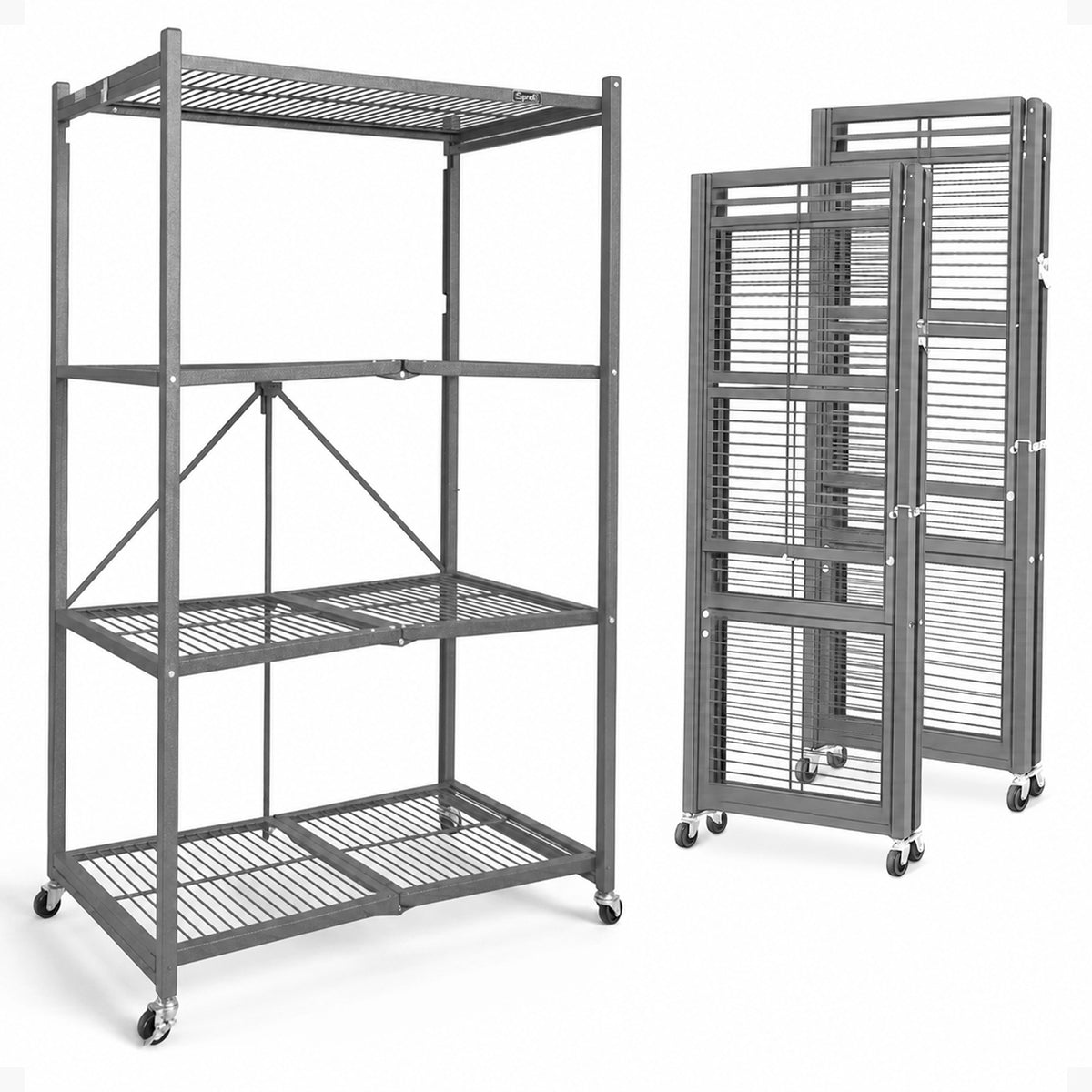 Origami 3-Pack R5-06W 4-Wheel 4-Shelf Folding Steel Wire Shelving Storage, Black