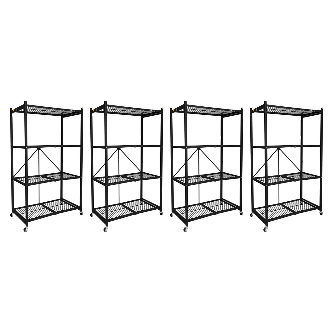 Origami 4-Pack R5-06W 4-Wheel 4-Shelf Folding Steel Wire Shelving Storage, Black