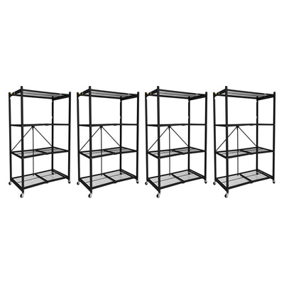 Origami 4-Pack R5-06W 4-Wheel 4-Shelf Folding Steel Wire Shelving Storage, Black
