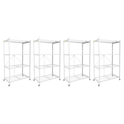 Origami 4-Pack R5-06W 4-Wheel 4-Shelf Folding Steel Wire Shelving Storage, White