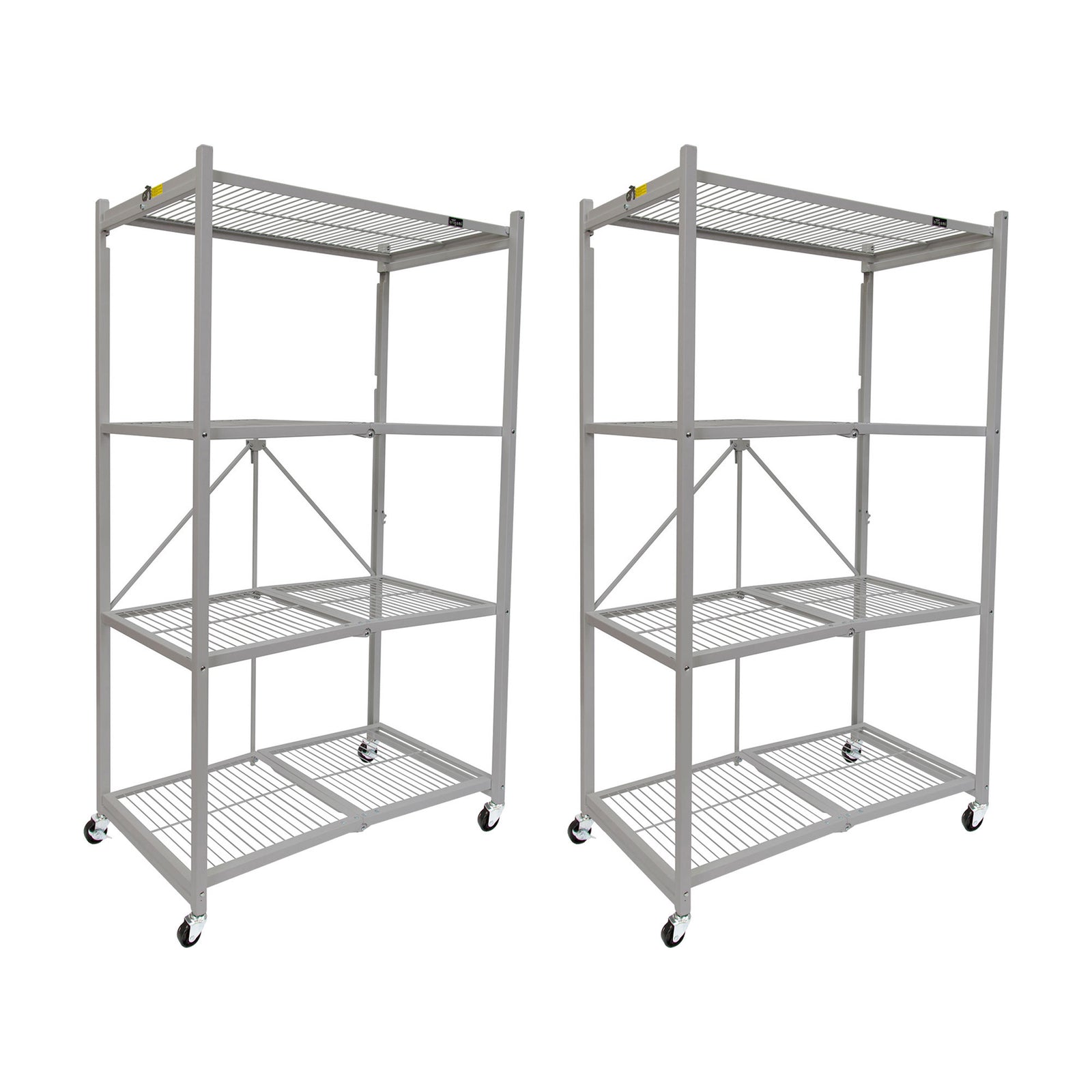 Origami 2-Pack R5-06W 4-Wheel 4-Shelf Folding Steel Wire Shelving Storage, Gray - VMInnovations