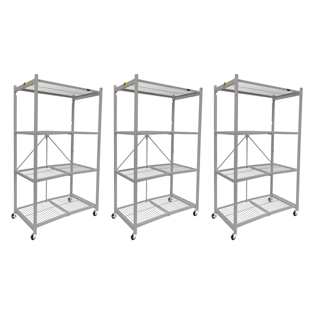 Origami 3-Pack R5-06W 4-Wheel 4-Shelf Folding Steel Wire Shelving Storage, Gray