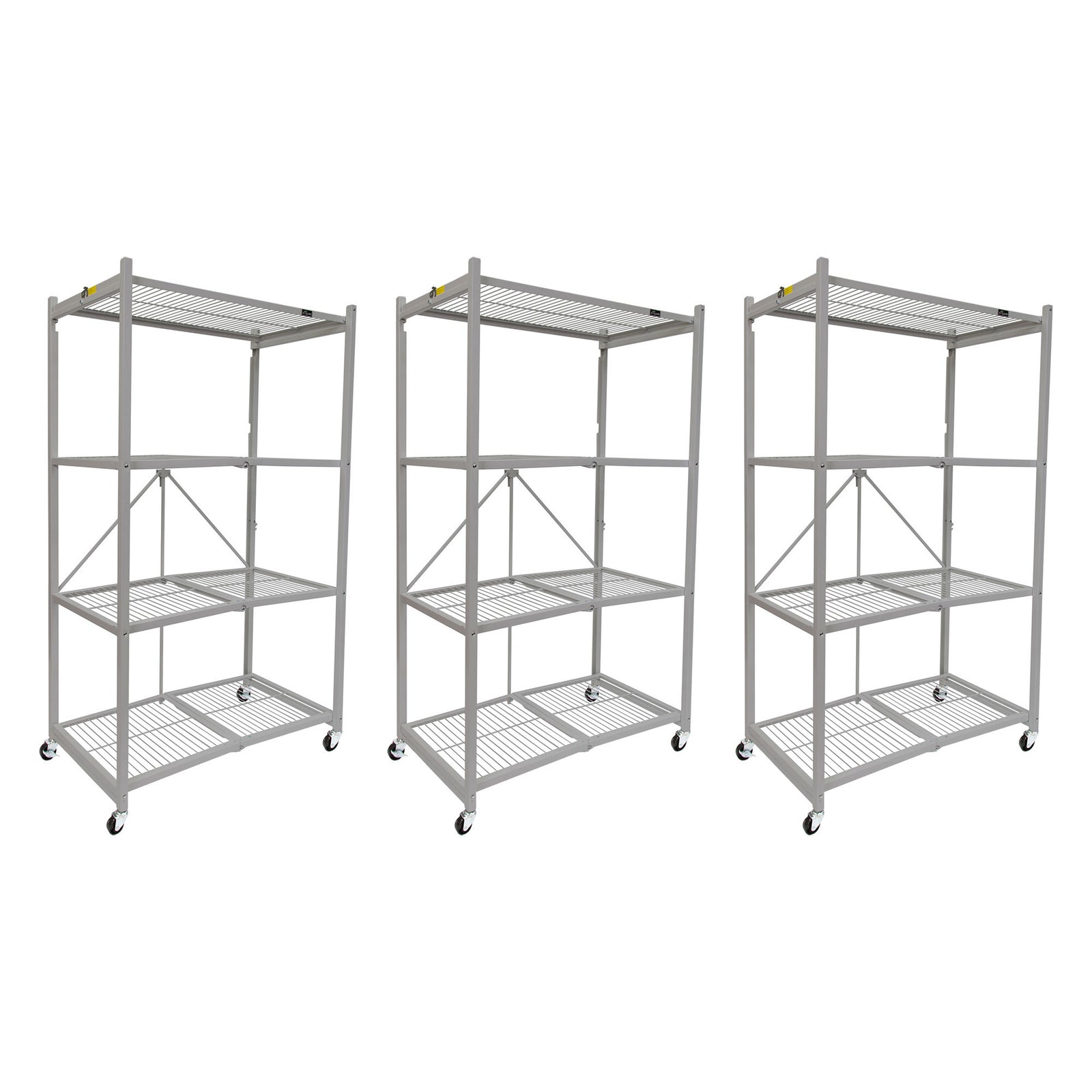Origami 3-Pack R5-06W 4-Wheel 4-Shelf Folding Steel Wire Shelving Storage, Gray - VMInnovations