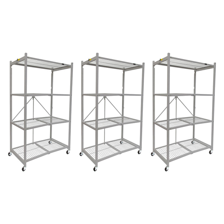 Origami 3-Pack R5-06W 4-Wheel 4-Shelf Folding Steel Wire Shelving Storage, Gray