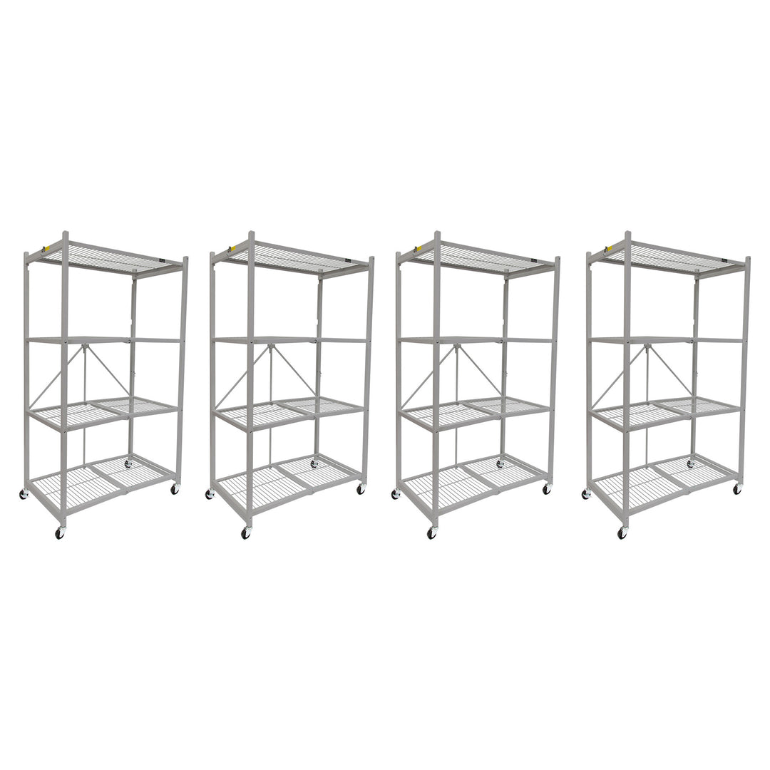 Origami 4-Pack R5-06W 4-Wheel 4-Shelf Folding Steel Wire Shelving Storage, Gray