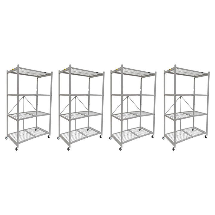 Origami 4-Pack R5-06W 4-Wheel 4-Shelf Folding Steel Wire Shelving Storage, Gray