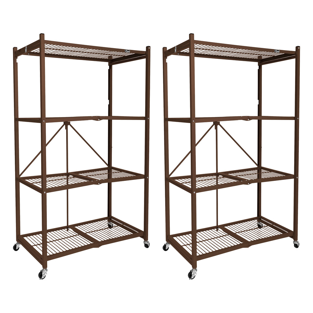 Origami 2-Pack R5-06W 4-Wheel 4-Shelf Folding Steel Wire Shelving Storage, Brown