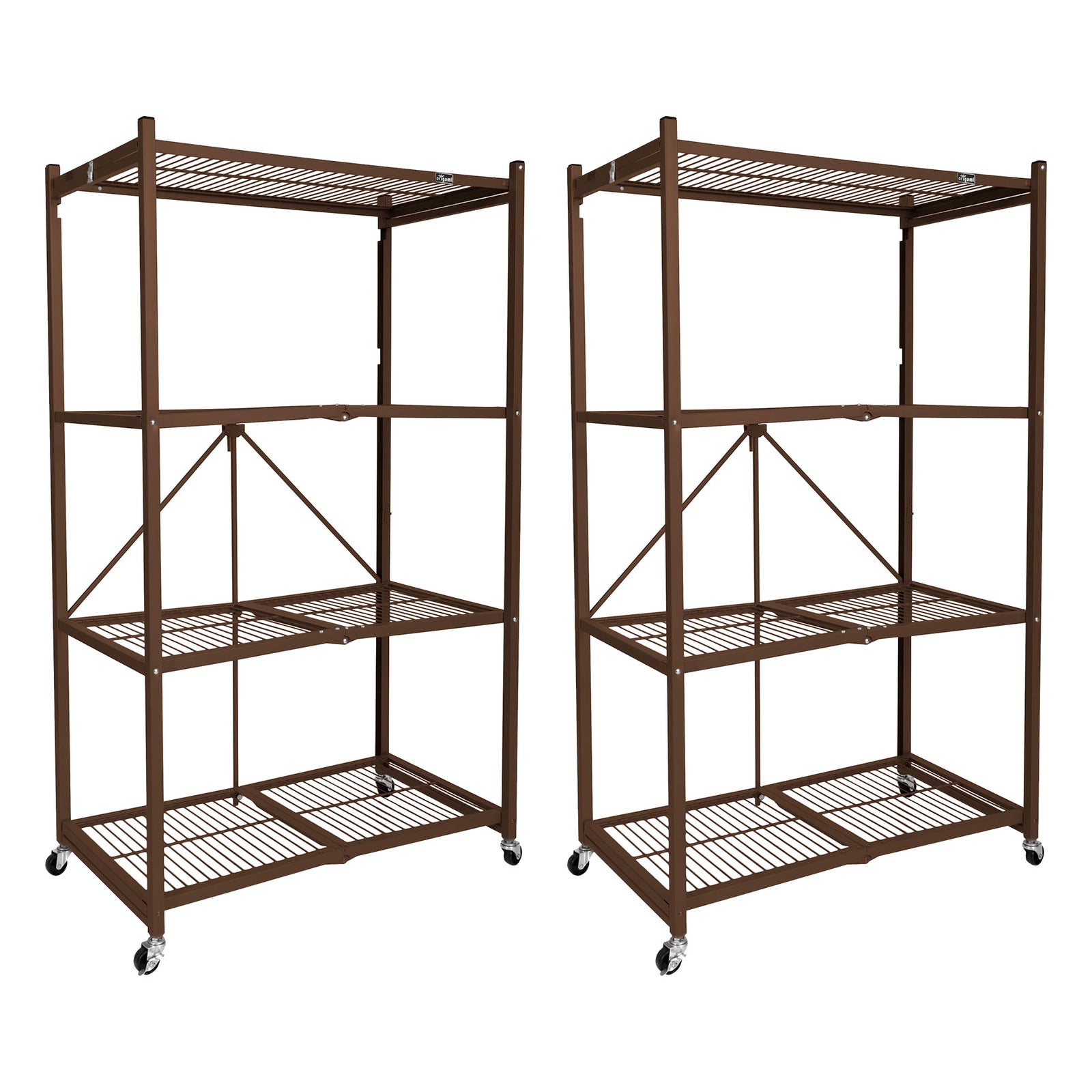 Origami 2-Pack R5-06W 4-Wheel 4-Shelf Folding Steel Wire Shelving Storage, Brown - VMInnovations