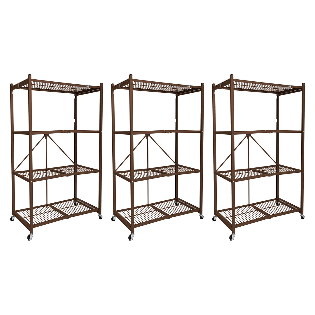 Origami 3-Pack R5-06W 4-Wheel 4-Shelf Folding Steel Wire Shelving Storage, Brown