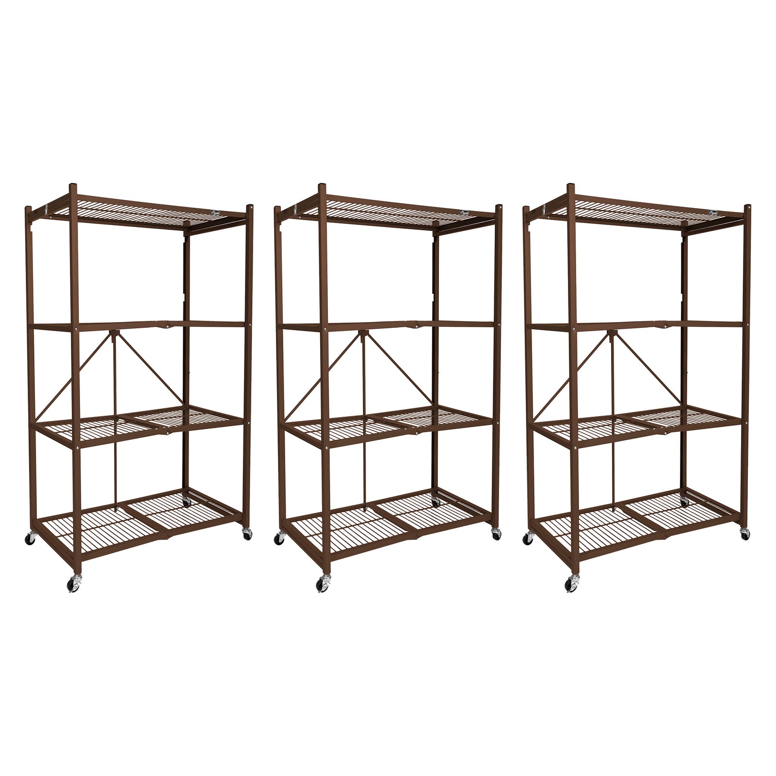 Origami 3-Pack R5-06W 4-Wheel 4-Shelf Folding Steel Wire Shelving Storage, Brown - VMInnovations