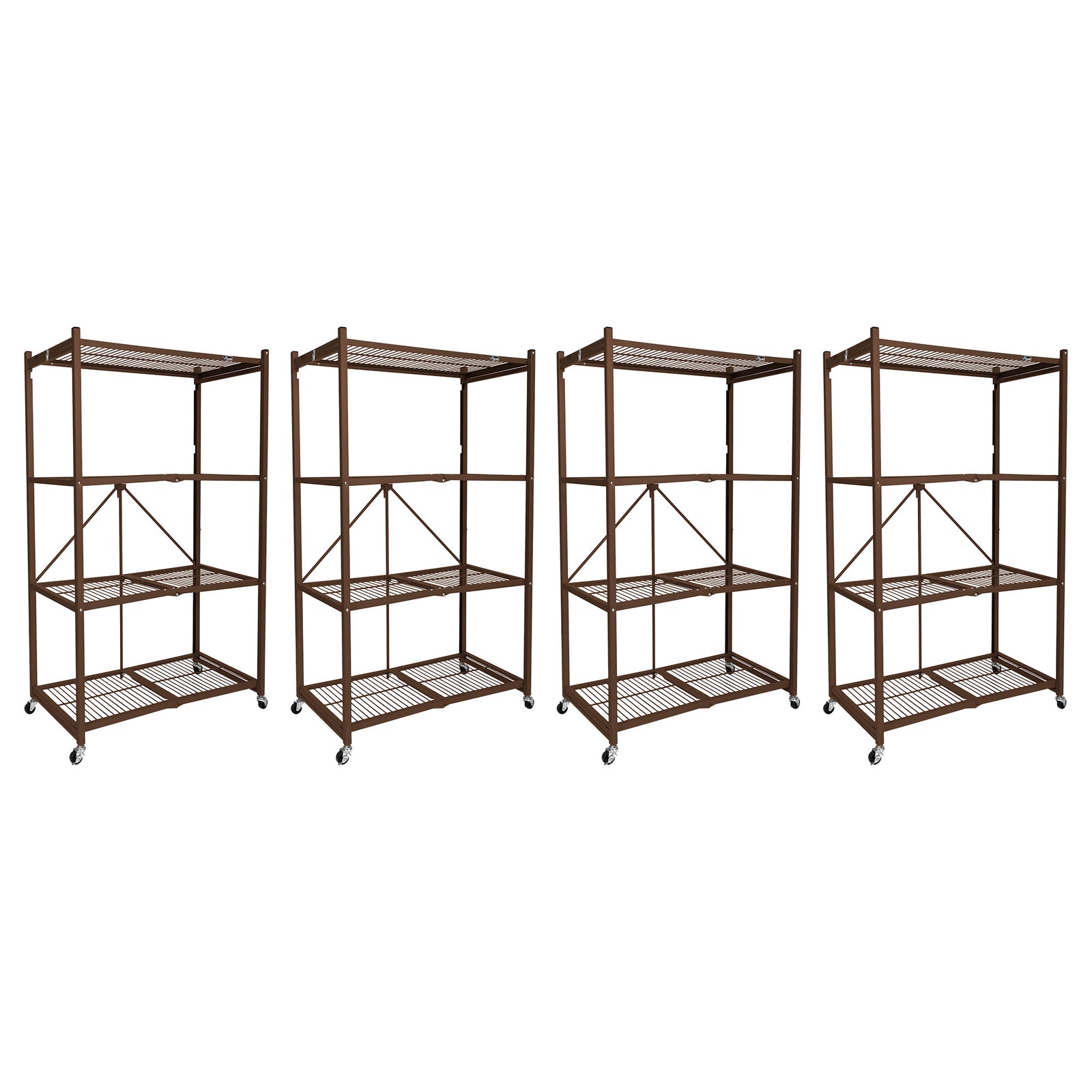 Origami 4-Pack R5-06W 4-Wheel 4-Shelf Folding Steel Wire Shelving Storage, Brown - VMInnovations