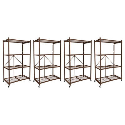 Origami 4-Pack R5-06W 4-Wheel 4-Shelf Folding Steel Wire Shelving Storage, Brown - VMInnovations
