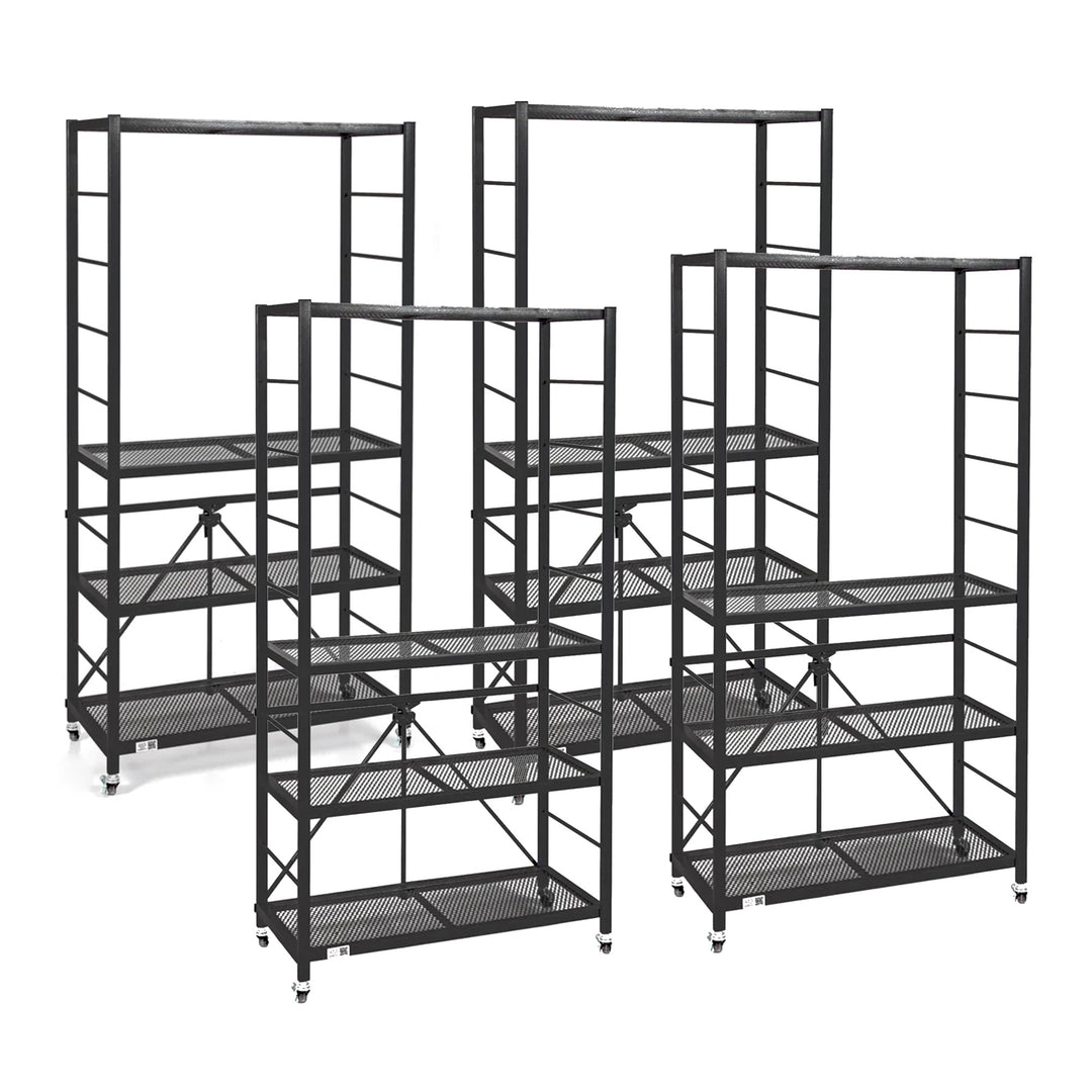Origami 4 Pack Folding Steel Storage Rack, Adjustable Shelves, R2 Series, Black - VMInnovations
