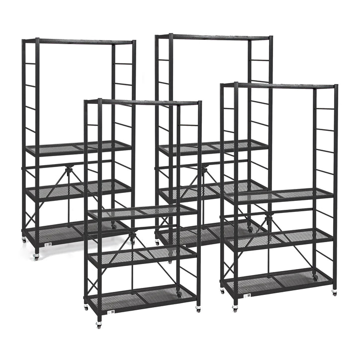 Origami 4 Pack Folding Steel Storage Rack, Adjustable Shelves, R2 Series, Black - VMInnovations