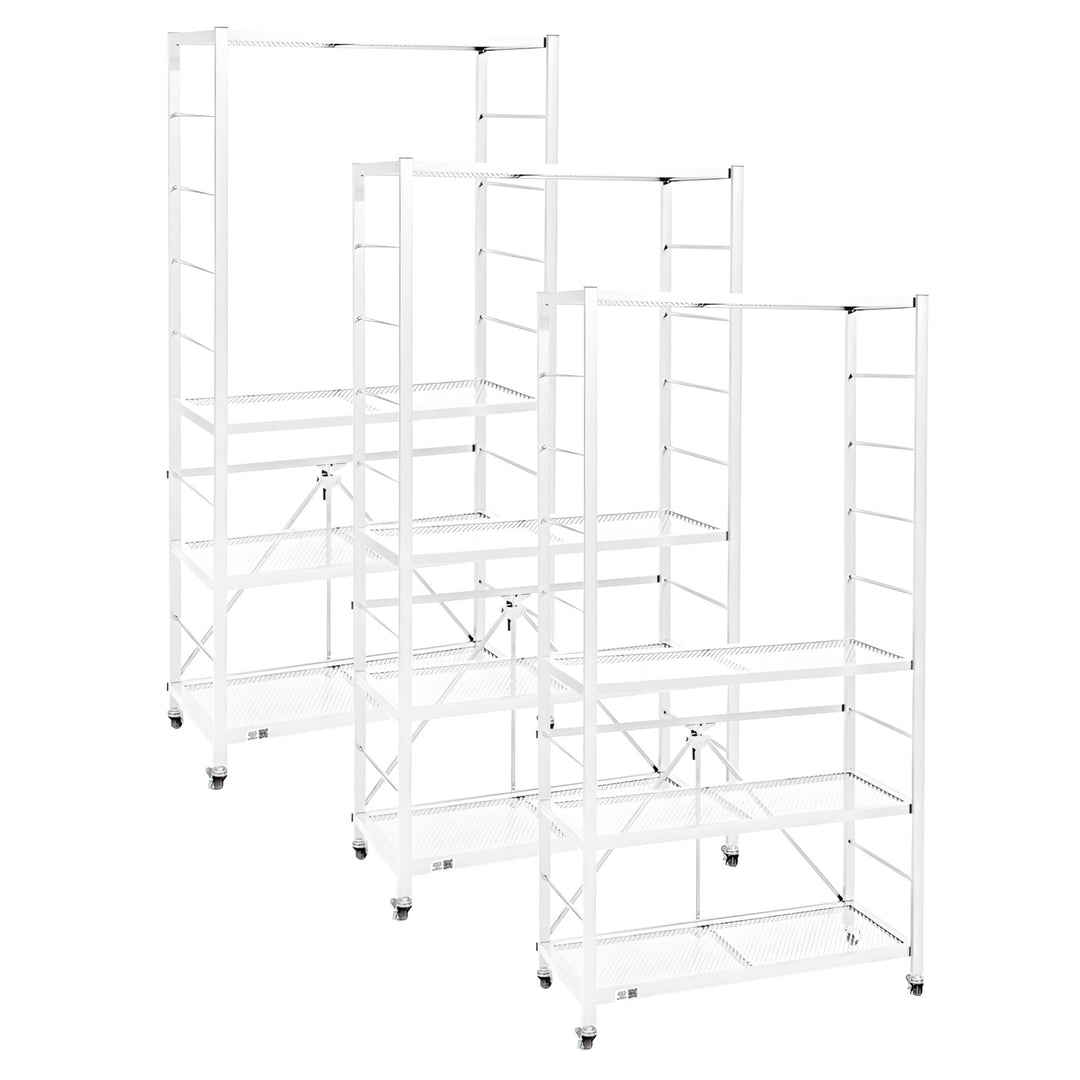 Origami 3 Pack Folding Steel Storage Rack, Adjustable Shelves, R2 Series, White