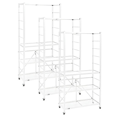 Origami 3 Pack Folding Steel Storage Rack, Adjustable Shelves, R2 Series, White