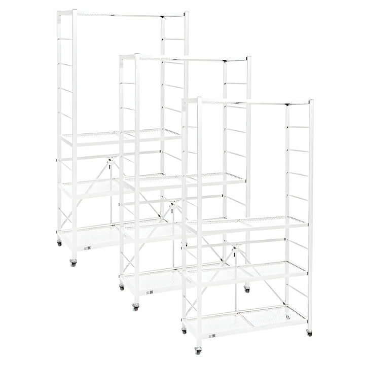 Origami 3 Pack Folding Steel Storage Rack, Adjustable Shelves, R2 Series, White