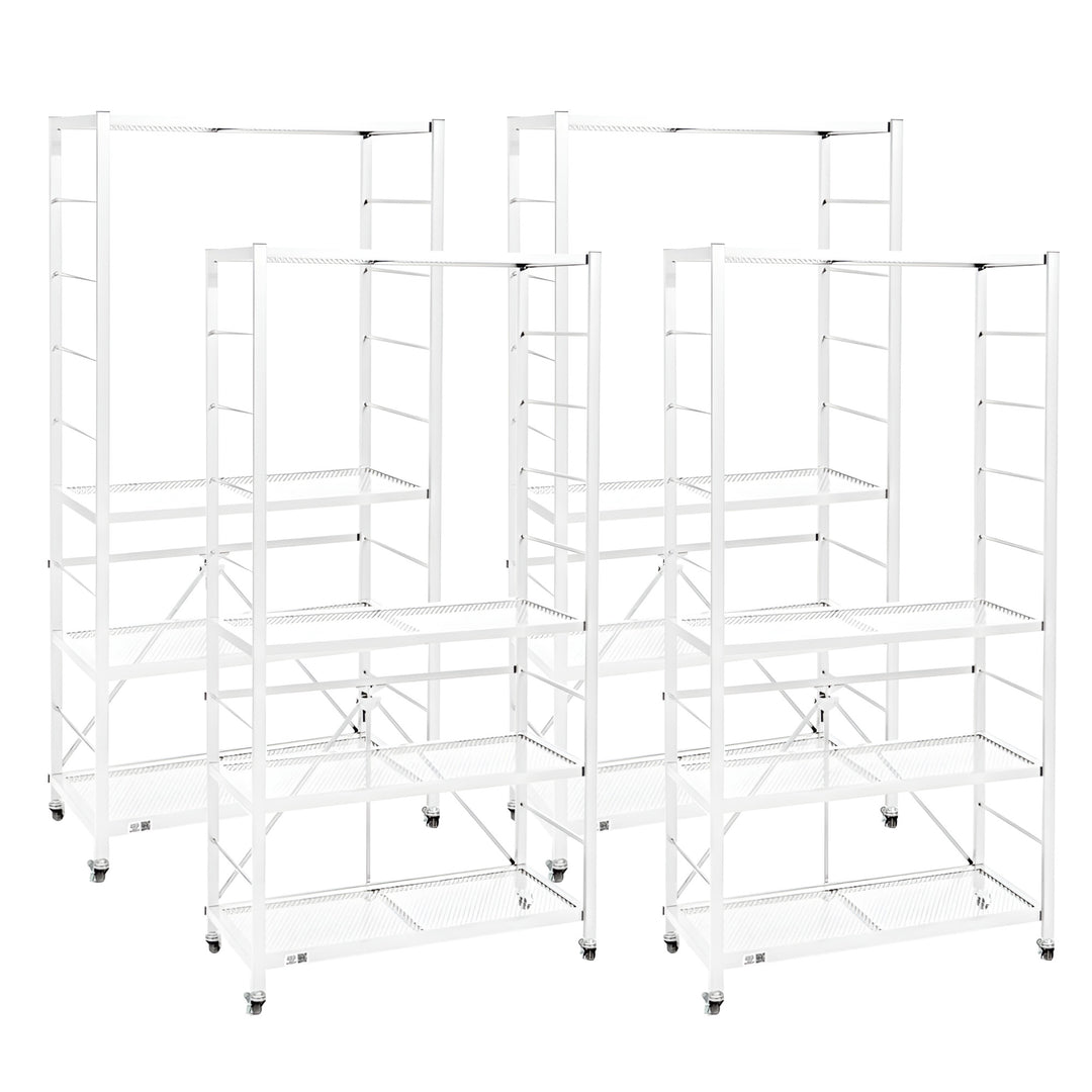 Origami 4 Pack Folding Steel Storage Rack, Adjustable Shelves, R2 Series, White