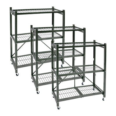 Origami 3-Pack General Purpose Foldable 3-Tier Shelf Storage Racks, R3, Pewter