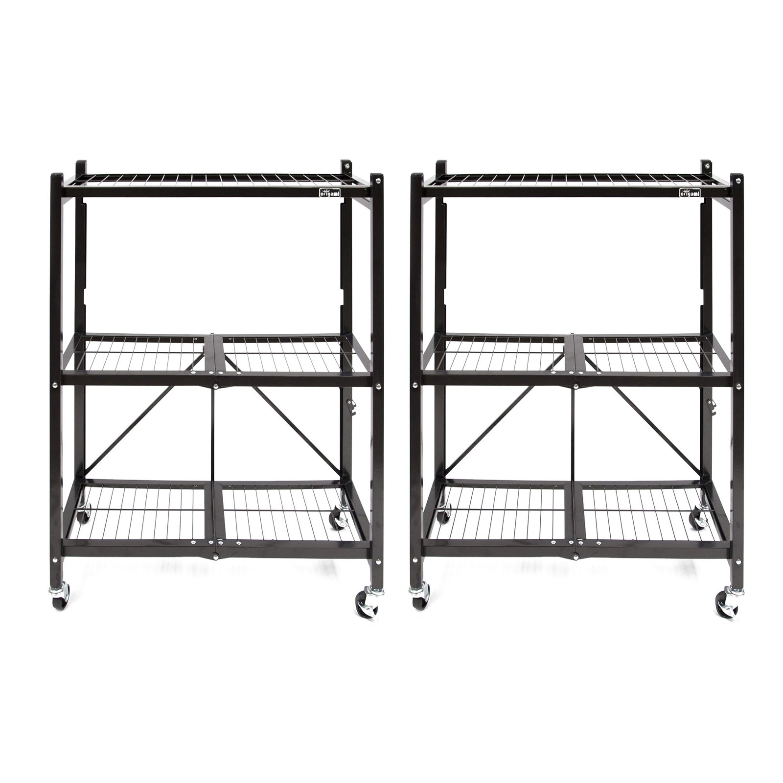 Origami 2-Pack General Purpose Foldable 3-Tier Shelf Storage Racks, R3, Black - VMInnovations