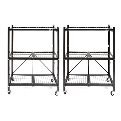 Origami 2-Pack General Purpose Foldable 3-Tier Shelf Storage Racks, R3, Black