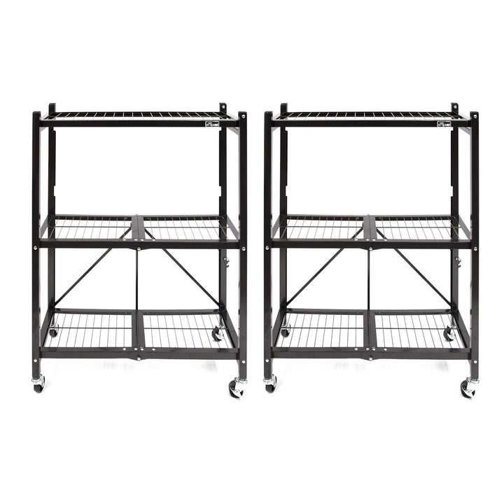 Origami 2-Pack General Purpose Foldable 3-Tier Shelf Storage Racks, R3, Black