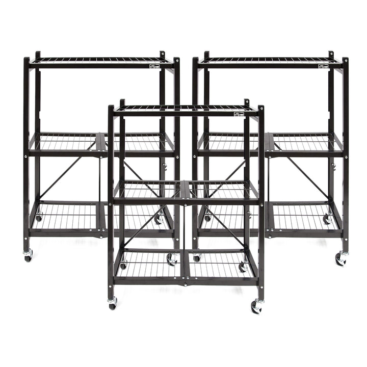 Origami 3-Pack General Purpose Foldable 3-Tier Shelf Storage Racks, R3, Black