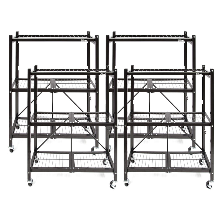 Origami 4-Pack General Purpose Foldable 3-Tier Shelf Storage Racks, R3, Black