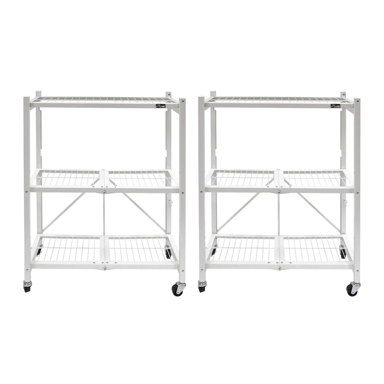 Origami 2-Pack General Purpose Foldable 3-Tier Shelf Storage Racks, R3, White - VMInnovations