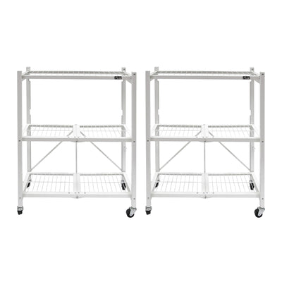 Origami 2-Pack General Purpose Foldable 3-Tier Shelf Storage Racks, R3, White