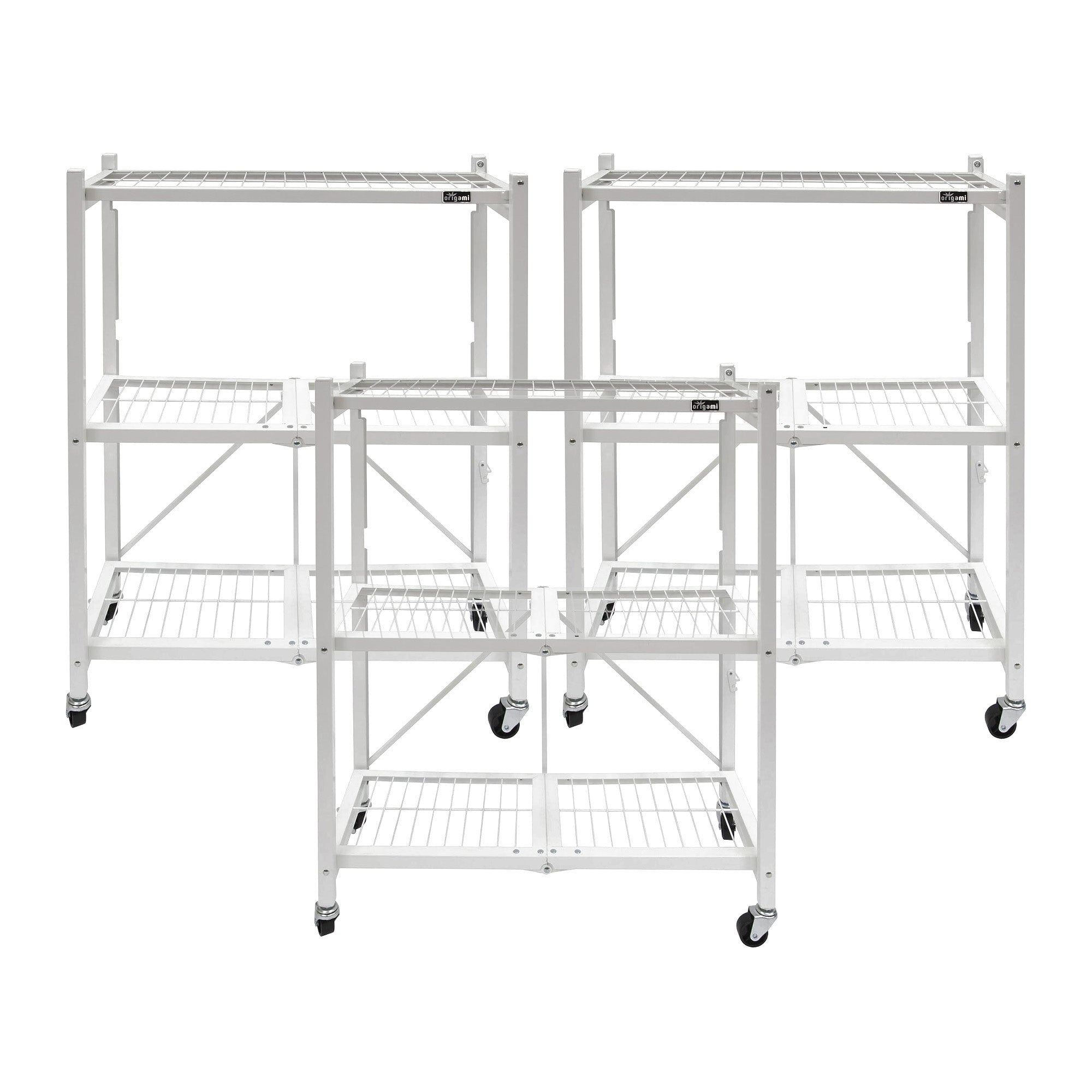 Origami 3-Pack General Purpose Foldable 3-Tier Shelf Storage Racks, R3, White