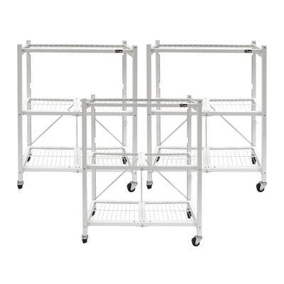 Origami 3-Pack General Purpose Foldable 3-Tier Shelf Storage Racks, R3, White