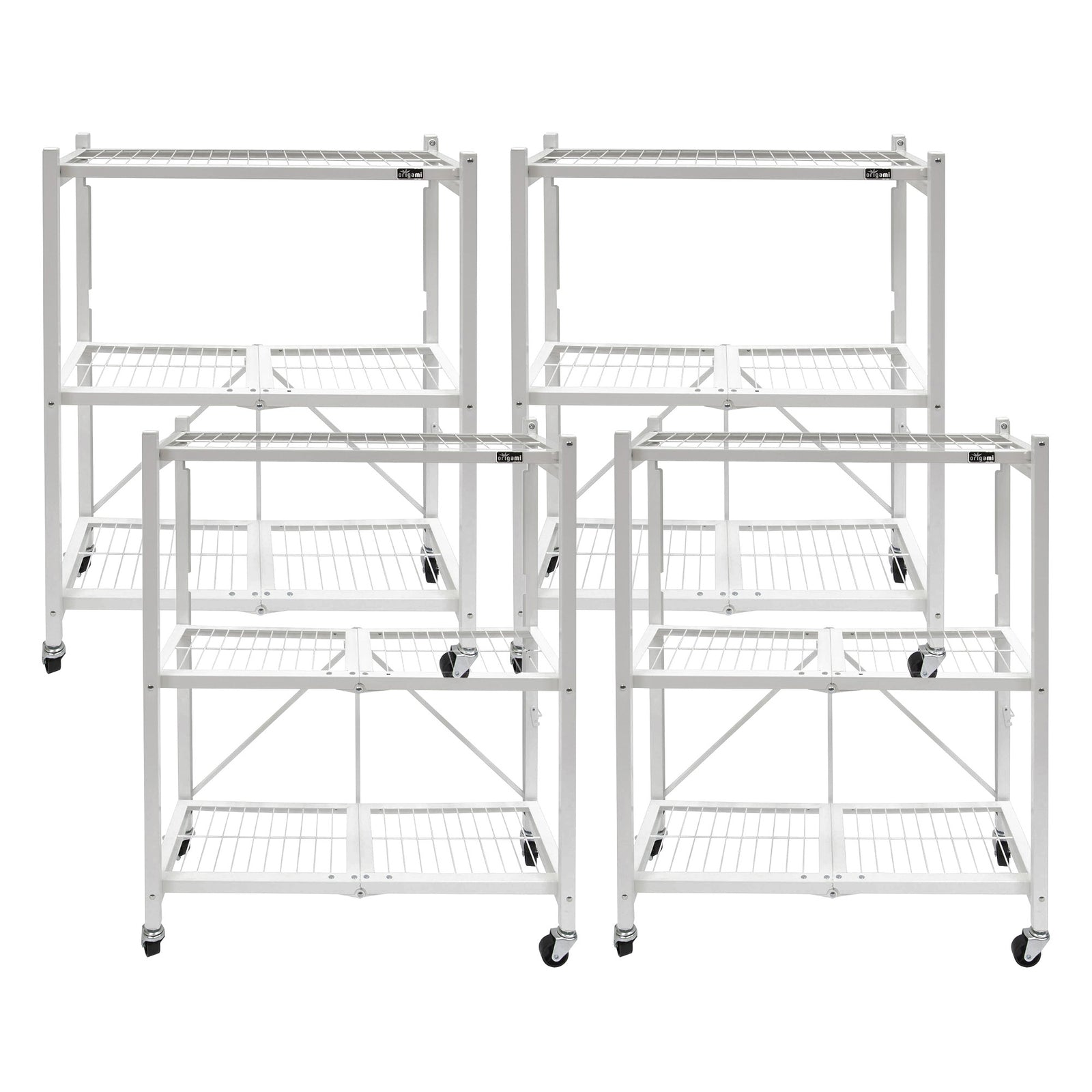 Origami 4-Pack General Purpose Foldable 3-Tier Shelf Storage Racks, R3, White - VMInnovations