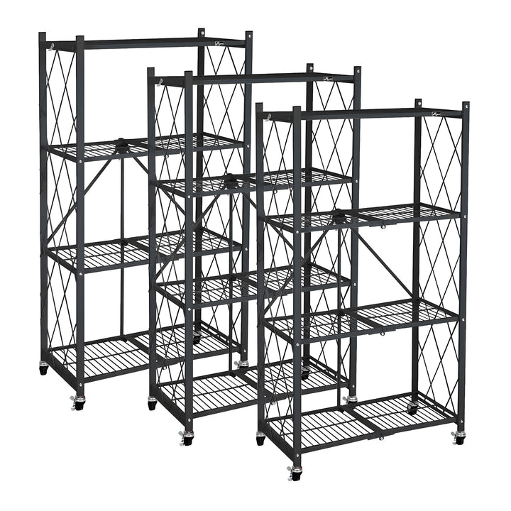 Origami 3 Pack 4 Tier Folding Garage Shelves Heavy Duty Shelving with Wheels