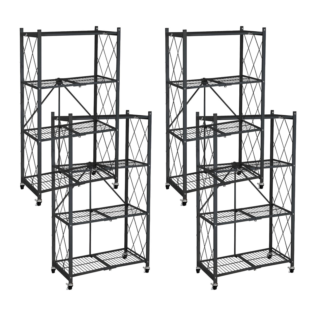 Origami 4 Pack 4 Tier Folding Garage Shelves Heavy Duty Shelving with Wheels