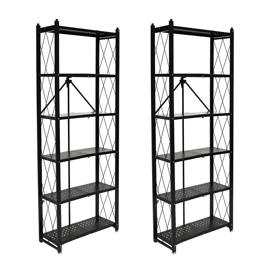 Origami 2 Pack 6 Shelf Bookcase Open Organizer Freestanding Rack Shelves, Black