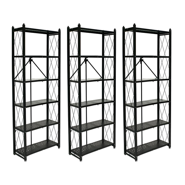 Origami 3 Pack 6 Shelf Bookcase Open Organizer Freestanding Rack Shelves, Black