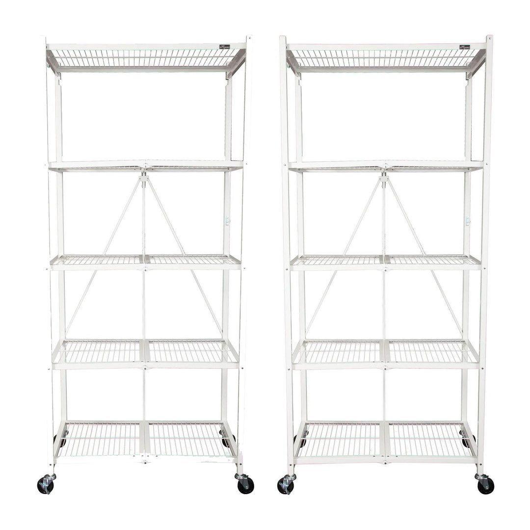 Origami 2 Pack Large Wheeled 5-Shelf Folding Steel Wire Shelving Rack, White