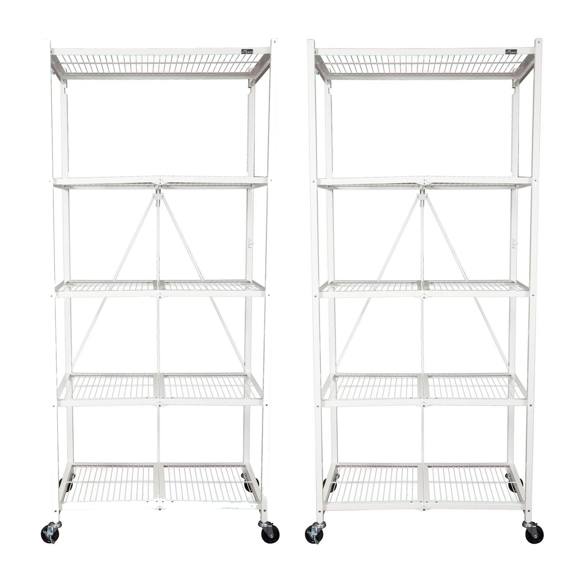 Origami 2 Pack Large Wheeled 5-Shelf Folding Steel Wire Shelving Rack, White