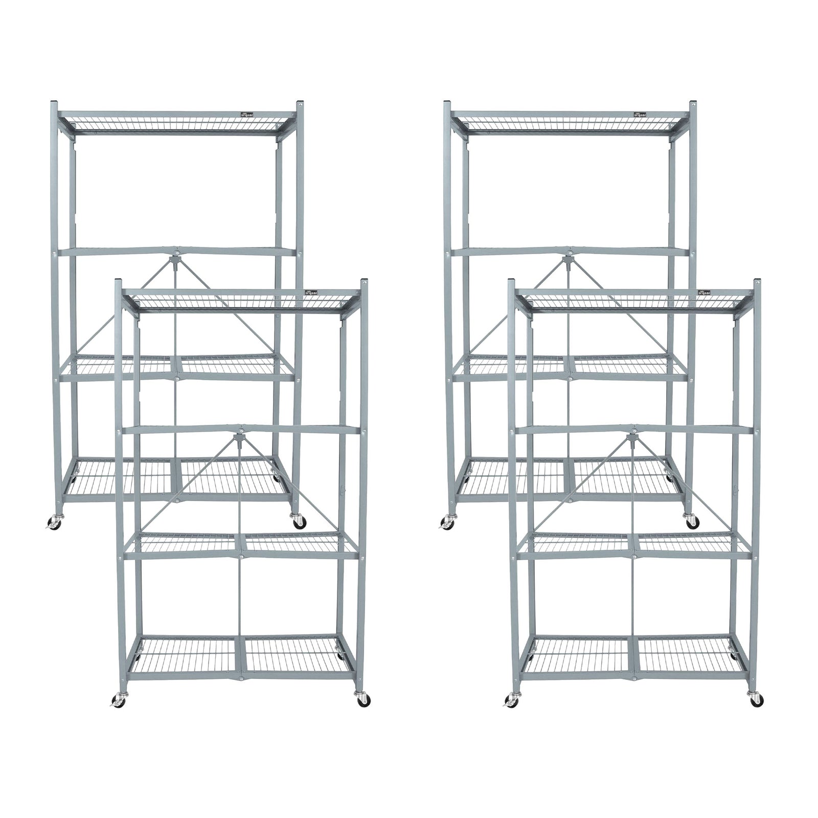 Origami 4 Tier Folding Storage Rack Unit w/ Set of 4 Magnetic Wire Shelf Liners - VMInnovations