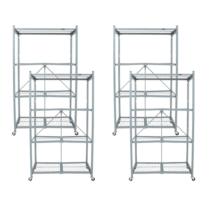 Origami 4 Tier Folding Storage Rack Unit w/ Set of 4 Magnetic Wire Shelf Liners