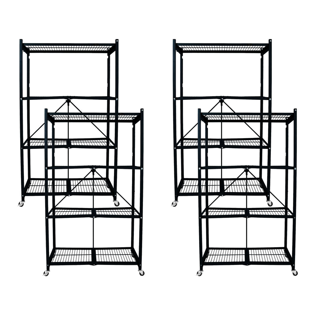 Origami 4 Tier Folding Storage Rack Unit w/ Set of 4 Magnetic Wire Shelf Liners