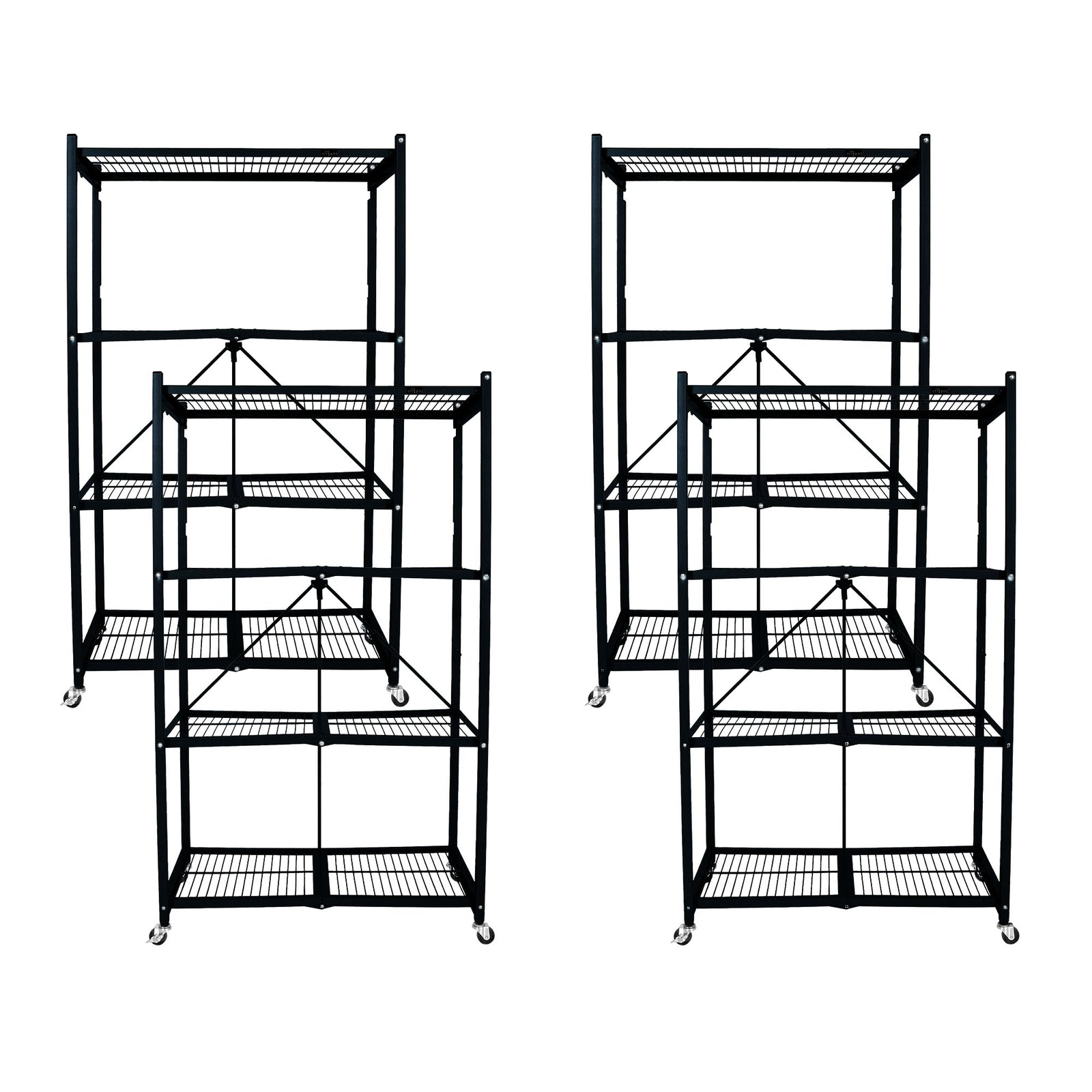 Origami 4 Tier Folding Storage Rack Unit w/ Set of 4 Magnetic Wire Shelf Liners - VMInnovations