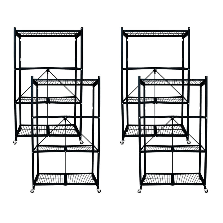 Origami 4 Tier Folding Storage Rack Unit w/ Set of 4 Magnetic Wire Shelf Liners