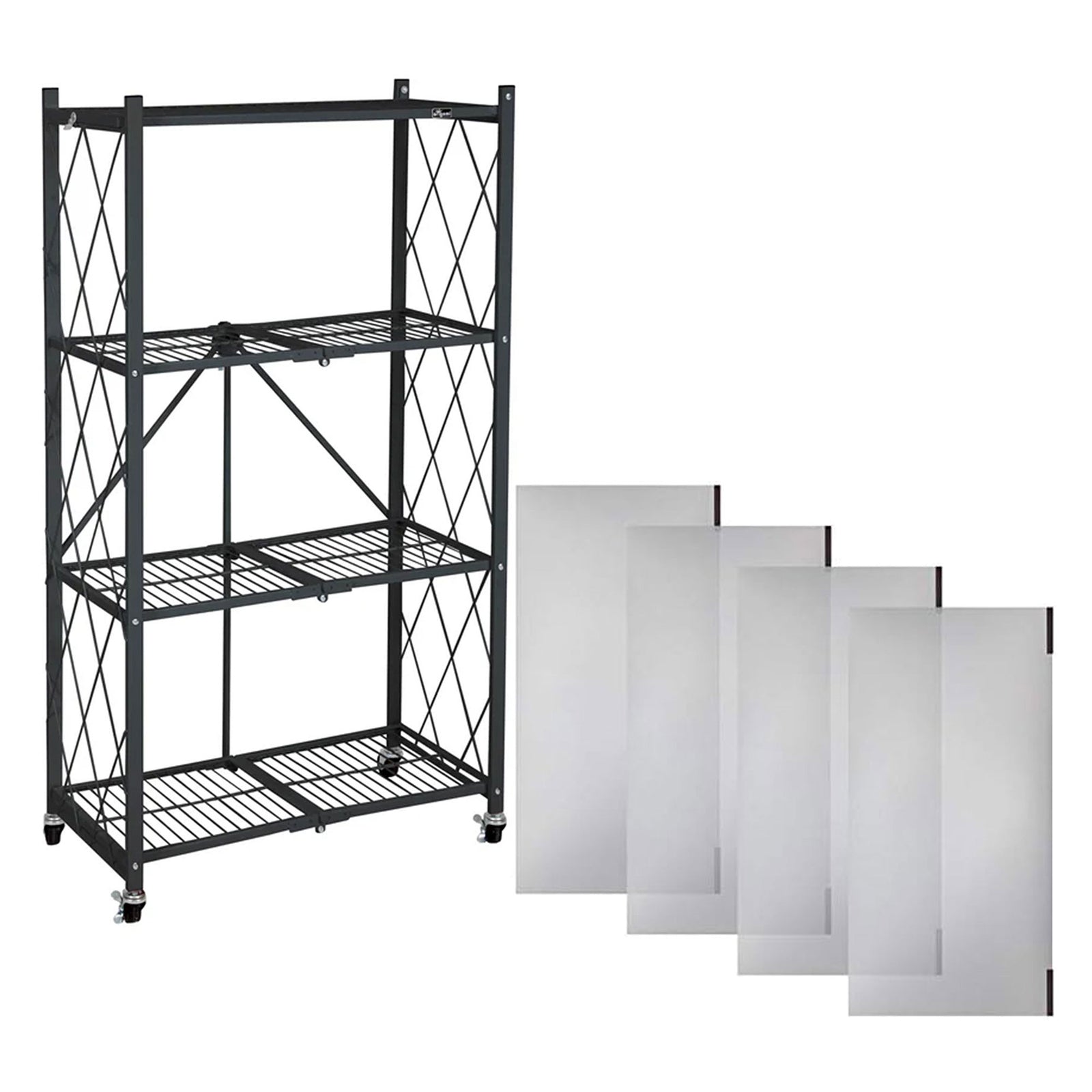 Origami 4 Tier Heavy Duty Storage Rack w/ Set of 4 Magnetic Wire Shelf Liners - VMInnovations