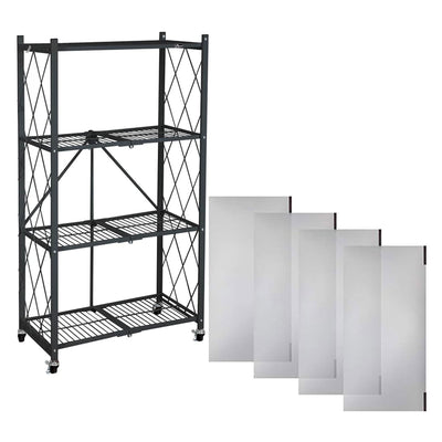 Origami 4 Tier Heavy Duty Storage Rack w/ Set of 4 Magnetic Wire Shelf Liners - VMInnovations