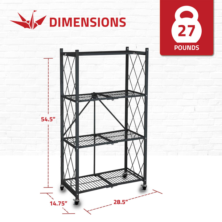 Origami 4 Tier Heavy Duty Storage Rack w/ Set of 4 Magnetic Wire Shelf Liners
