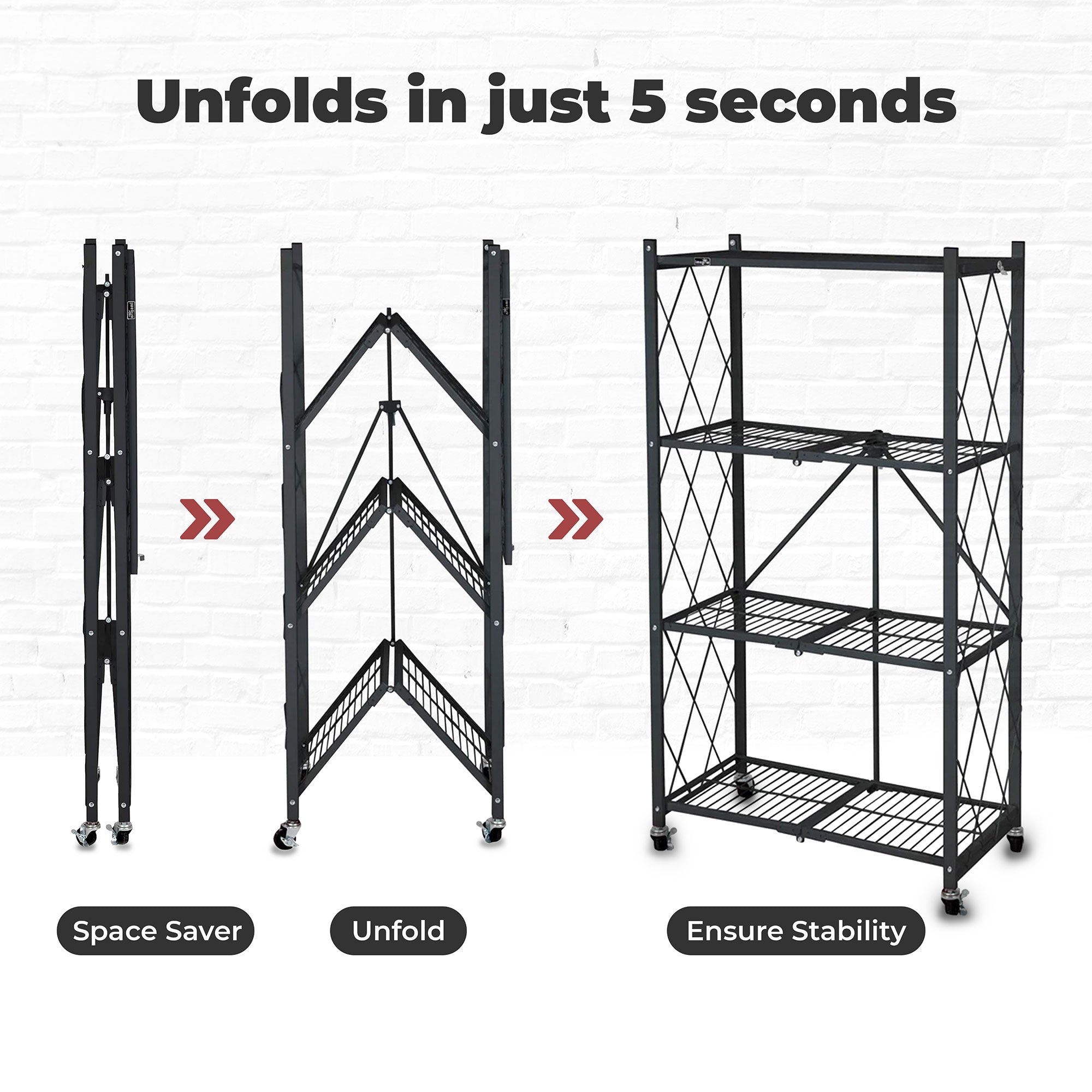 Origami 4 Tier Heavy Duty Storage Rack w/ Set of 4 Magnetic Wire Shelf Liners - VMInnovations